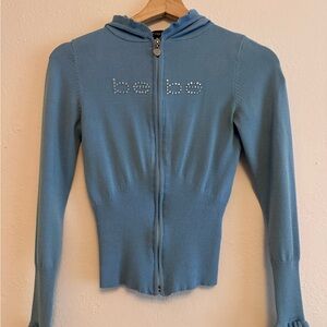 Bebe Light Blue Rhinestone Zip-Up Sweater